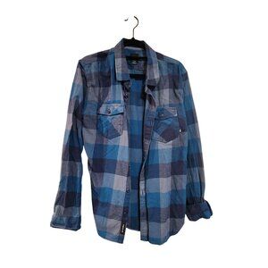 Vans Mens Blue Plaid Button-Up Flannel Shirt Tailored Fit X-Large Long Sleeve Ca